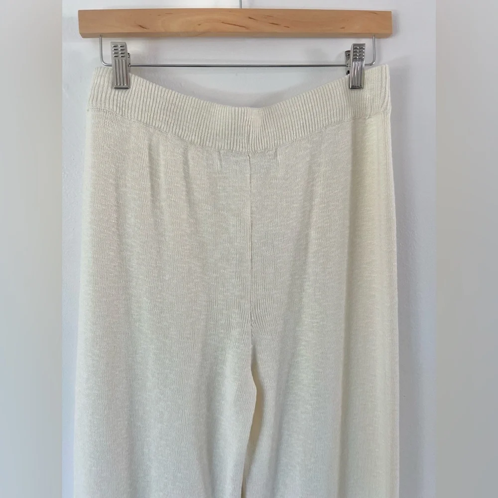 Free People Beach Cream Pull-On Wide Leg‎ Cotton Linen Blend Ribbed Knit Pants